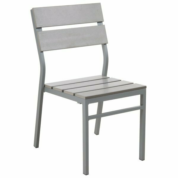 Bfm Seating BFM Seaside Soft Gray Stackable Aluminum Side Chair with Gray Synthetic Teak Back and Seat 163PH202CGRT